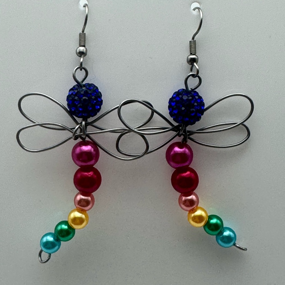 Colorful Beaded Dragonfly Earrings